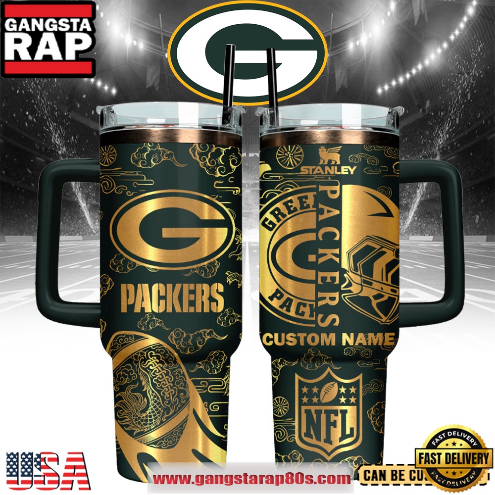 Green Bay Packers Custom Stanley Quencher Tumbler With Handle 40oz Green Bay Packers Custom Stanley Quencher Tumbler With Handle 40oz