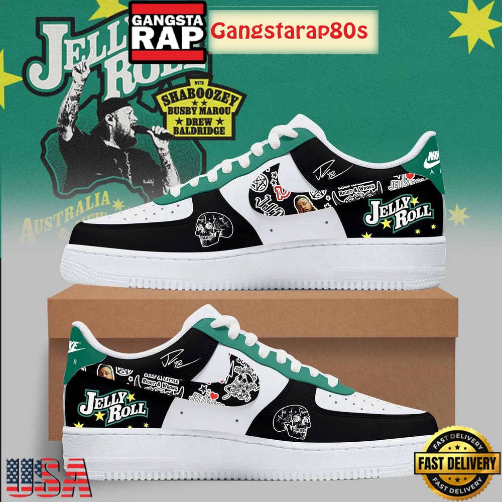 Jelly Roll Down Under 2025 Black Air Force 1 Running Sneakers Shoes Jelly Roll Down Under 2025 Black Air Force 1 Running Sneakers Shoes