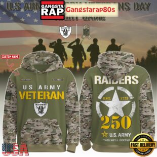 Las Vegas Raiders NFL x US Navy Veteran 250th Birthday 2025 Camo Custom Hoodies Joggers Set