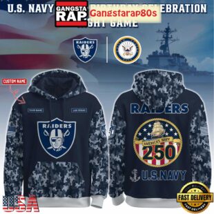Las Vegas Raiders NFL x US Navy Veteran 250th Birthday 2025 Camo Custom Name Hoodies Joggers Set