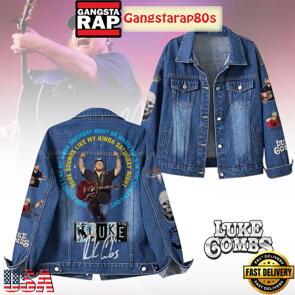Luke Combs Sure Sounds Like My Kinda Saturday Night Denim Jacket Luke Combs Sure Sounds Like My Kinda Saturday Night Denim Jacket
