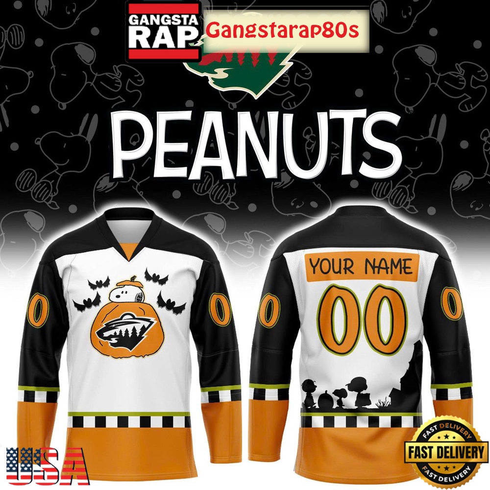 Minnesota Wild Snoopy Peanuts Halloween Custom Hockey Jersey Minnesota Wild Snoopy Peanuts Halloween Custom Hockey Jersey