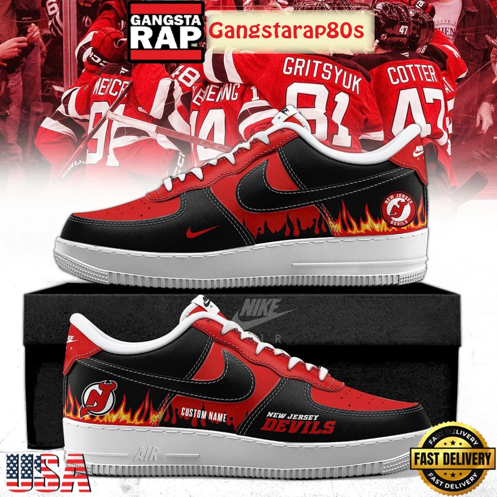 New Jersey Devils Special Edition Custom Name Air Force 1 Running Sneakers Shoes