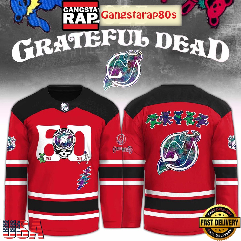New Jersey Devils x Grateful Dead 60 Years Special Edition Hockey Jersey New Jersey Devils x Grateful Dead 60 Years Special Edition Hockey Jersey