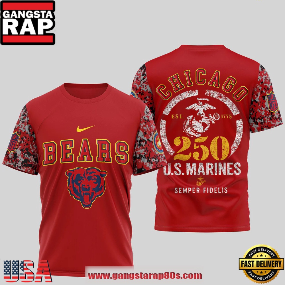 NFL Chicago Bears U.S.M.C 250 Years Semper Fi Red 3D Shirt NFL Chicago Bears U.S.M.C 250 Years Semper Fi Red 3D Shirt