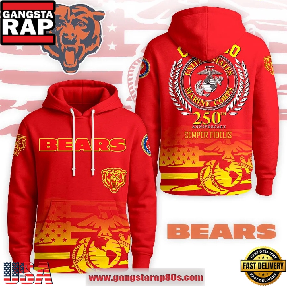 NFL Chicago Bears USMC 250th Birthday Limited Edition Hoodie Shirt NFL Chicago Bears USMC 250th Birthday Limited Edition Hoodie Shirt