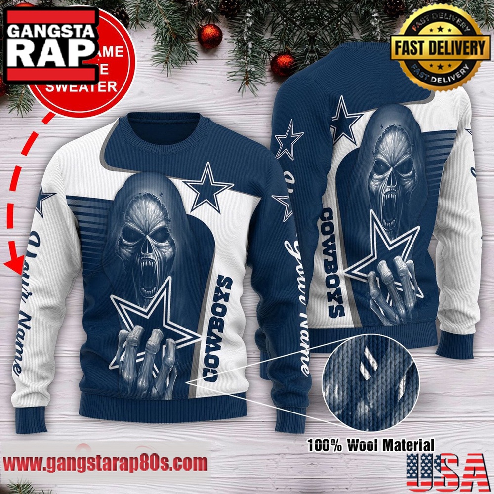 NFL Dallas Cowboys Skull 2025 Custom Ugly Christmas Sweater NFL Dallas Cowboys Skull 2025 Custom Ugly Christmas Sweater