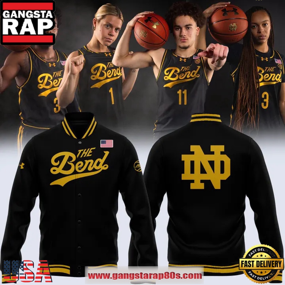 Notre Dame 2025 The Bend River Pattern Uniform Baseball Jacket Notre Dame 2025 The Bend River Pattern Uniform Baseball Jacket