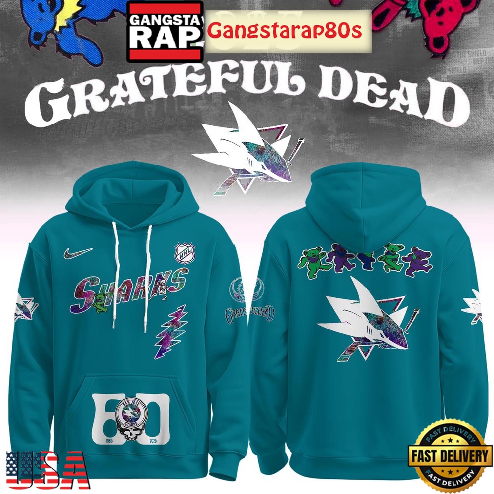 San Jose Sharks Grateful Dead 60 Years Special Edition All Over Print Hoodie San Jose Sharks Grateful Dead 60 Years Special Edition All Over Print Hoodie