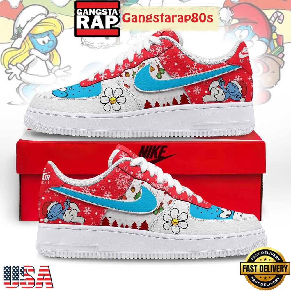 The Smurfs Merry Christmas Air Force 1 Sneakers Shoes The Smurfs Merry Christmas Air Force 1 Sneakers Shoes