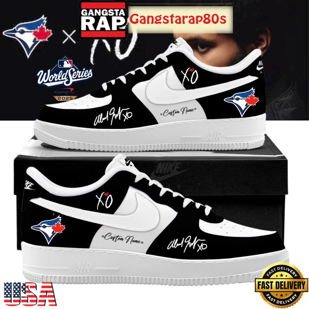 Toronto Blue Jays x The Weeknd World Series 2025 Black Custom Air Force 1 Sneakers Shoes Toronto Blue Jays x The Weeknd World Series 2025 Black Custom Air Force 1 Sneakers Shoes