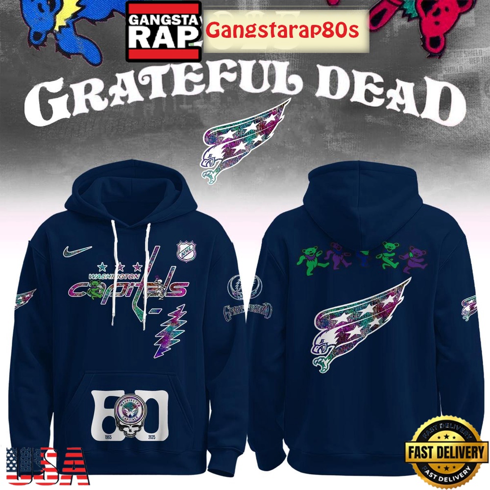 Washington Capitals Grateful Dead 60 Years Special Edition All Over Print Hoodie Washington Capitals Grateful Dead 60 Years Special Edition All Over Print Hoodie