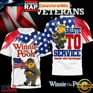 Winnie The Pooh Salute To Service Thank You Veterans 3D Shirt