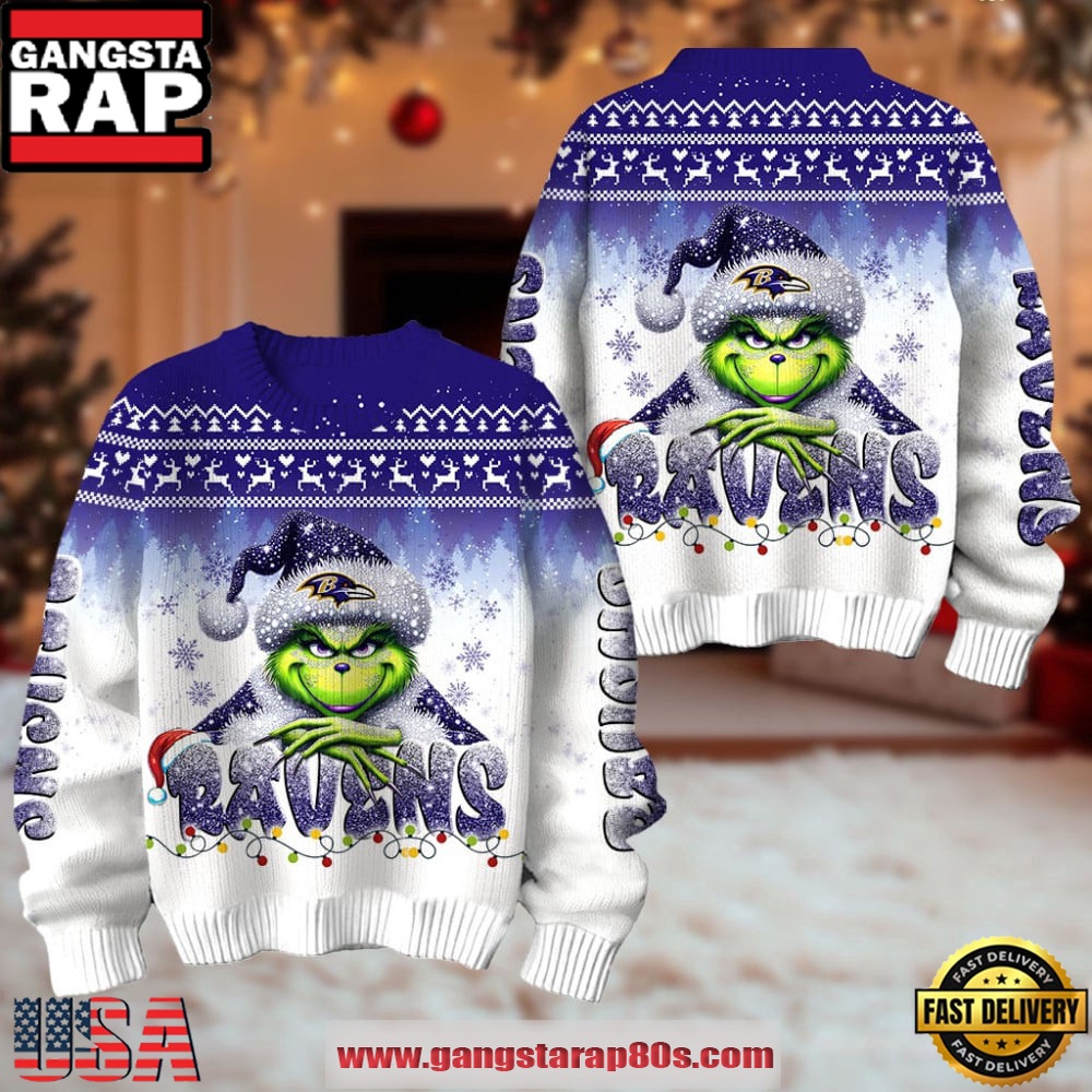 Baltimore Ravens NFL x The Grinch 2025 Edition Ugly Christmas Sweater Baltimore Ravens NFL x The Grinch 2025 Edition Ugly Christmas Sweater