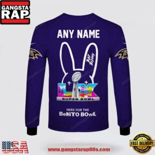 Custom Name Baltimore Ravens x Bad Bunny Super Bowl 2026 3D Sweatshirt