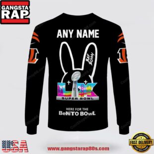 Custom Name Cincinnati Bengals x Bad Bunny Super Bowl 2026 3D Sweatshirt