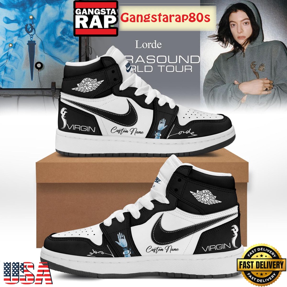 Lorde Ultrasound World Tour Virgin Black Custom Air Jordan 1 Sneakers Shoes Lorde Ultrasound World Tour Virgin Black Custom Air Jordan 1 Sneakers Shoes