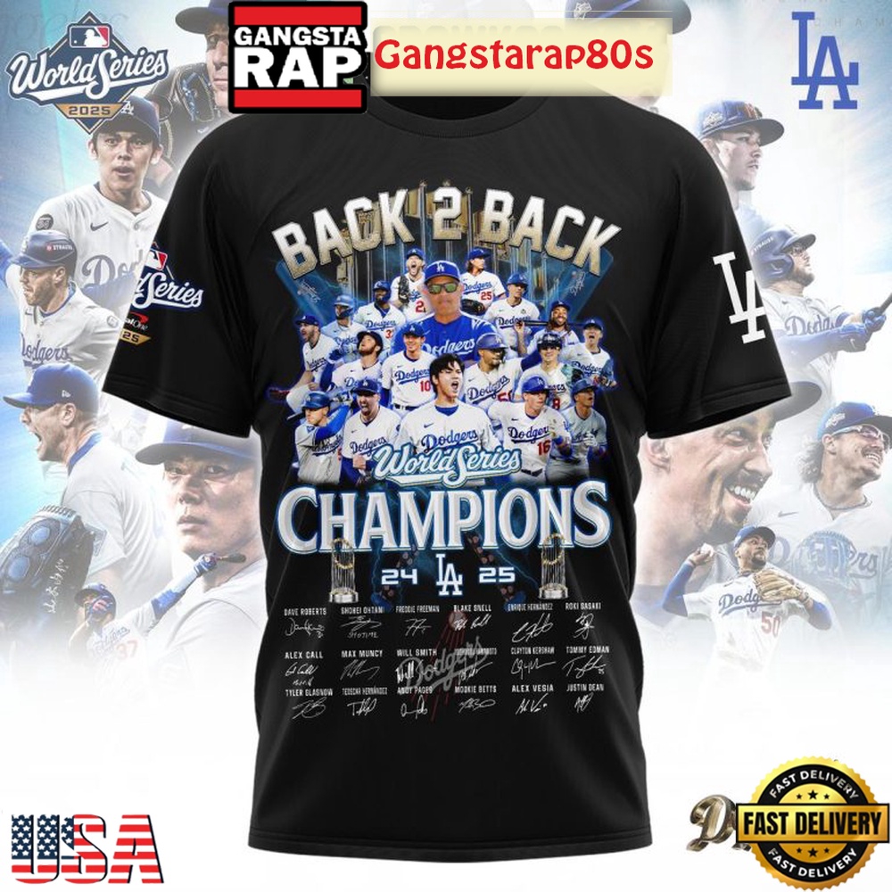 Los Angeles Dodgers Celebration Back 2 Back World Series Champions Black Shirt Los Angeles Dodgers Celebration Back 2 Back World Series Champions Black Shirt