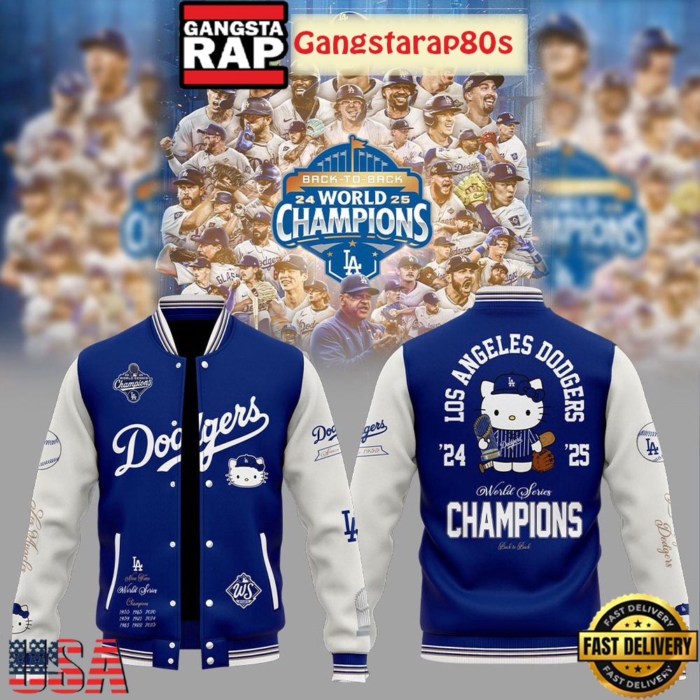Los Angeles Dodgers x Hello Kitty 2025 World Series Champions Baseball Jacket Los Angeles Dodgers x Hello Kitty 2025 World Series Champions Baseball Jacket