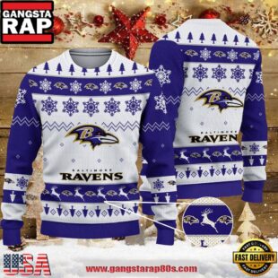 NFL Baltimore Ravens 2025 Reindeer Christmas Tree Ugly Xmas Sweater