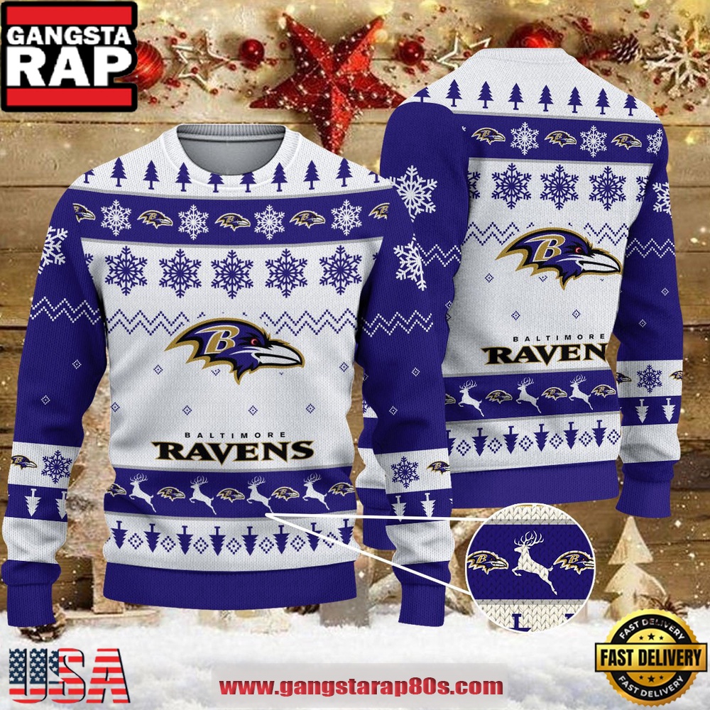 NFL Baltimore Ravens 2025 Reindeer Christmas Tree Ugly Xmas Sweater NFL Baltimore Ravens 2025 Reindeer Christmas Tree Ugly Xmas Sweater