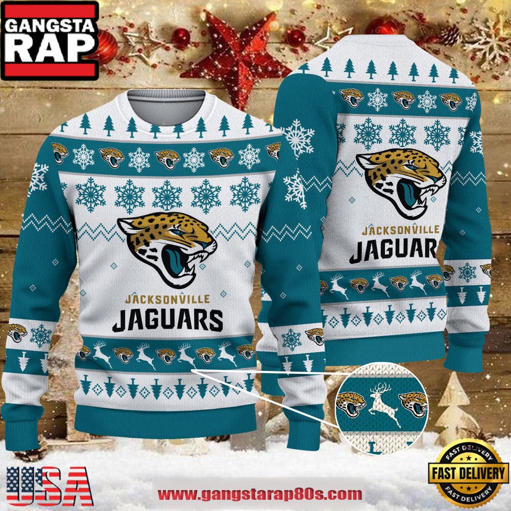 NFL Jacksonville Jaguars 2025 Reindeer Christmas Tree Ugly Xmas Sweater NFL Jacksonville Jaguars 2025 Reindeer Christmas Tree Ugly Xmas Sweater
