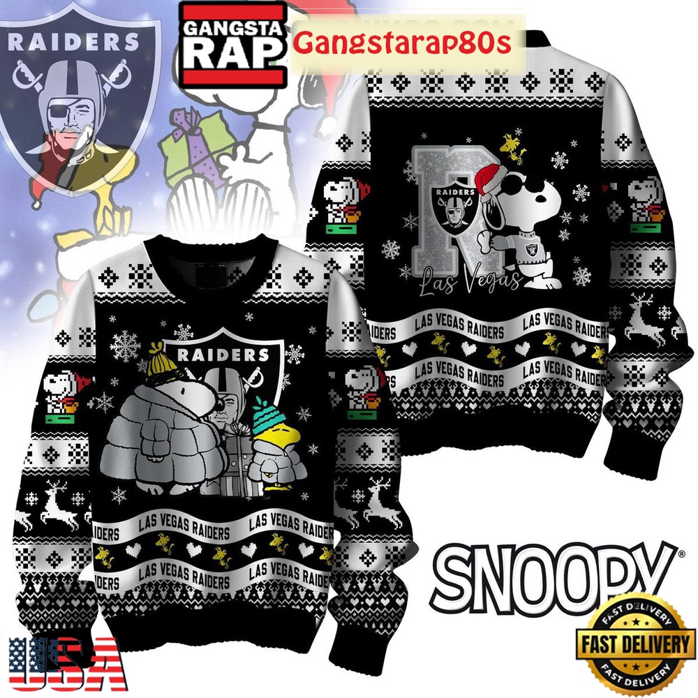 NFL Las Vegas Raiders x Peanuts Snoopy New Design 2025 Ugly Christmas Sweater NFL Las Vegas Raiders x Peanuts Snoopy New Design 2025 Ugly Christmas Sweater