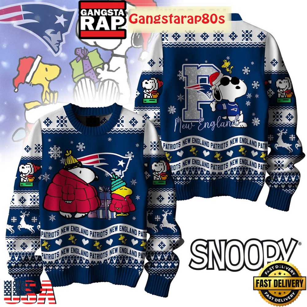 NFL New England Patriots x Peanuts Snoopy New Design 2025 Ugly Christmas Sweater NFL New England Patriots x Peanuts Snoopy New Design 2025 Ugly Christmas Sweater
