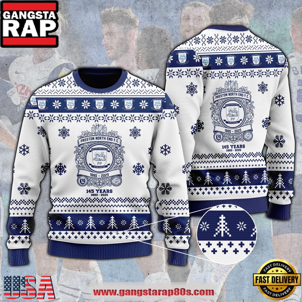 Preston North End F.C. 145 YEARS 3D Noel Ugly Xmas Sweater Preston North End F.C. 145 YEARS 3D Noel Ugly Xmas Sweater